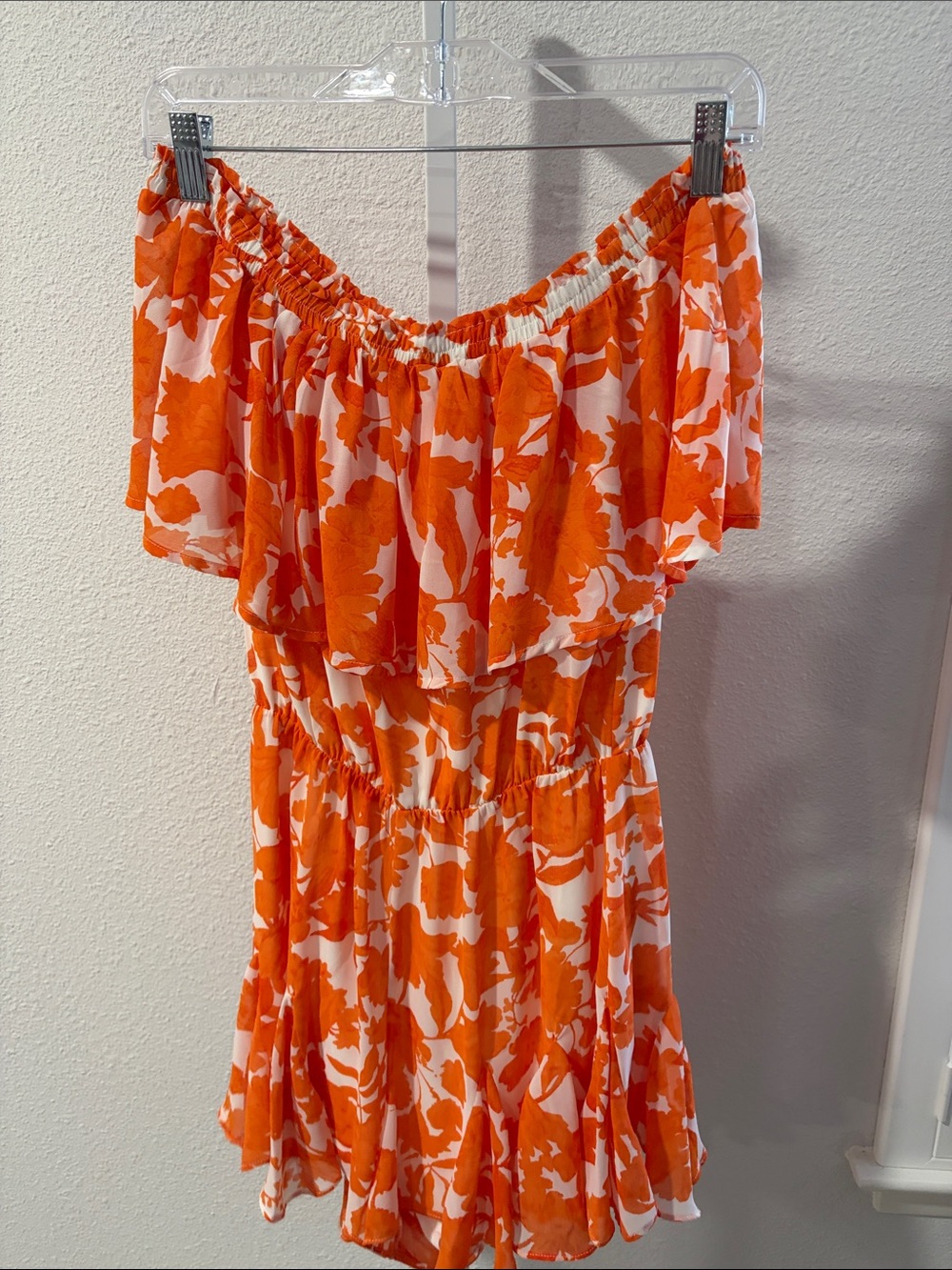 Off-Shoulder Orange Floral Women’s Romper